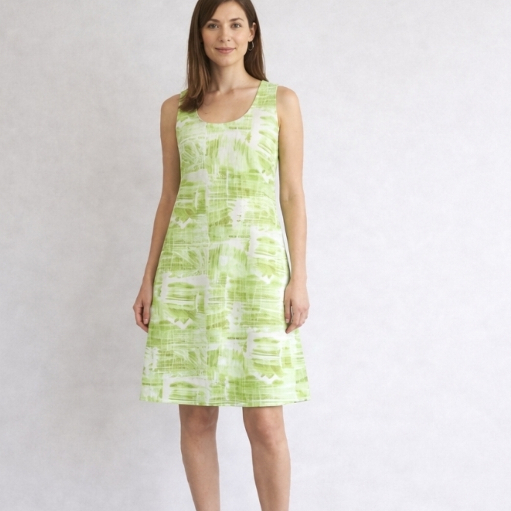 Jessica Lime Green & White Sleeveless Shift Dress Stretch Spring Summer Office